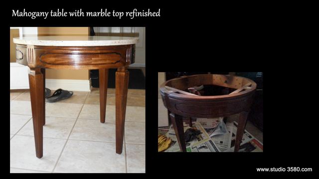 Mahogany table with marble top refinished